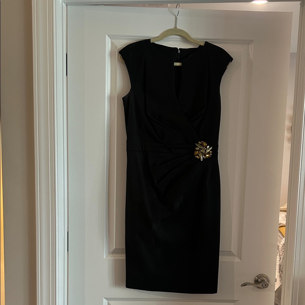 Tadashi Shoji Black Midi Dress with Gold Accent